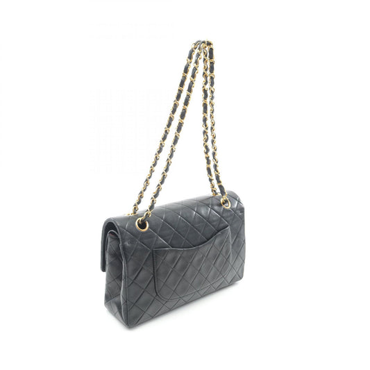 Chanel Matelasse W Flap Shoulder Bag Lambskin Black A01112