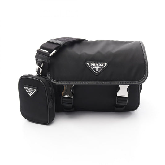 Prada Nylon Saffiano Leather Shoulder Bag Black