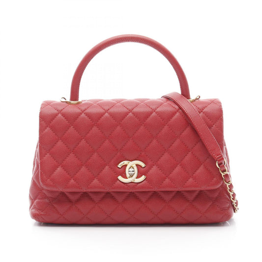 Chanel Coco Handle Flap Bag Leather Red