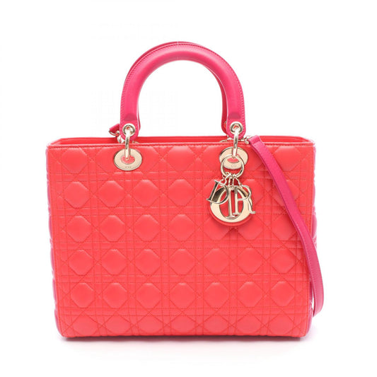 Dior Lady Dior Large Leather Handbag Red/Pink