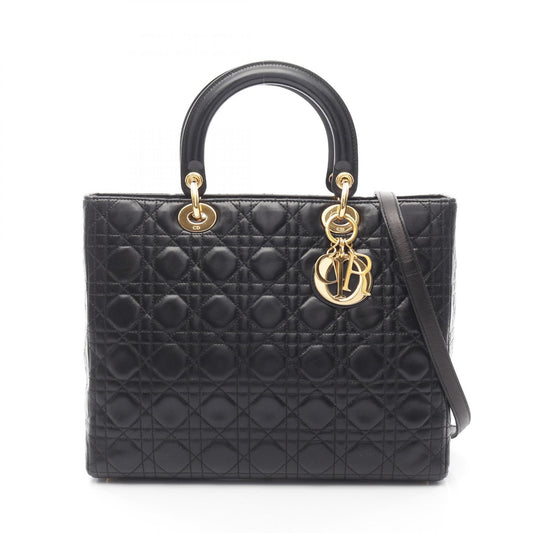 Dior Lady Dior Large Leather Handbag Black