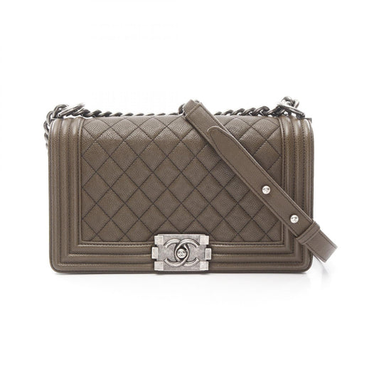 Chanel Boy Shoulder Bag Caviar Khaki A67086