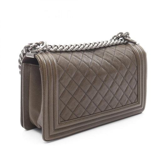 Chanel Boy Shoulder Bag Caviar Khaki A67086