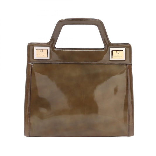 Salvatore Ferragamo Patent Handbag Khaki
