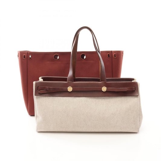 Hermes Toile Ash Leather Cabas GM Tote Bag