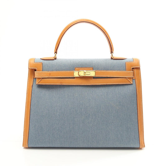 Hermes Kelly 35 Denim Blue Leather Handbag