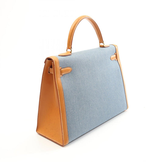 Hermes Kelly 35 Denim Blue Leather Handbag