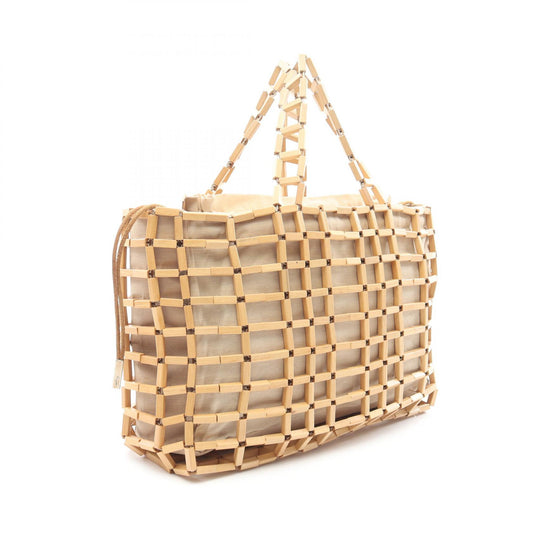 Salvatore Ferragamo Canvas Wood Mesh Handbag