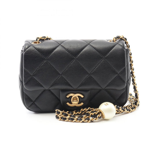 Chanel Lambskin Mini Matelasse Shoulder Bag Black