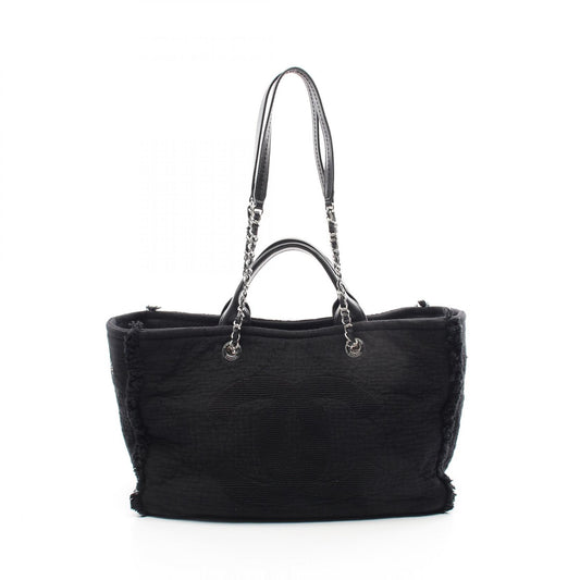 Chanel Coco Mark Leather Fabric Tote Bag