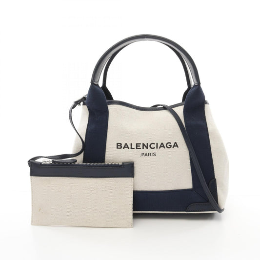 Balenciaga Canvas Leather Navy Cabas XS Handbag