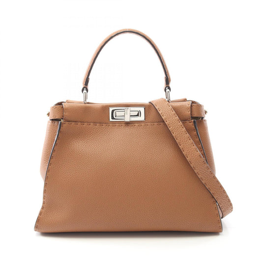 Fendi Peekaboo Leather Handbag Brown 8BN290