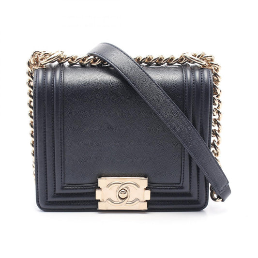 Chanel Boy Leather Shoulder Bag Navy