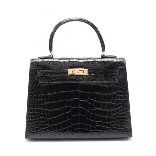 Hermes Kelly 25 Alligator Handbag Black