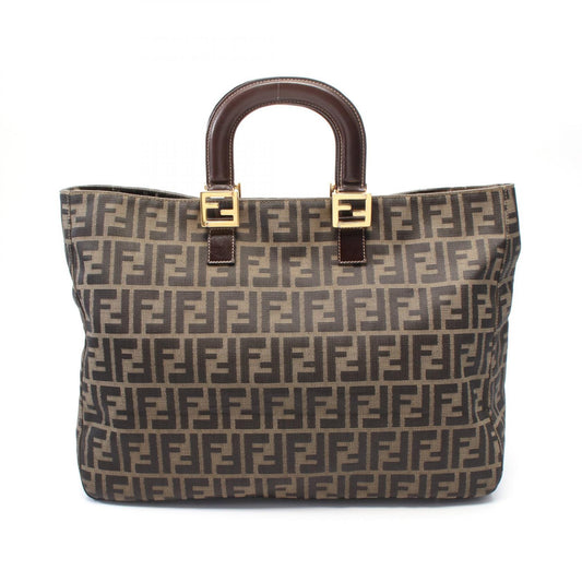 Fendi Zucca Canvas Leather Tote Bag