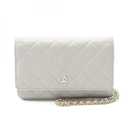 Chanel Matelasse Shoulder Bag Grey Leather