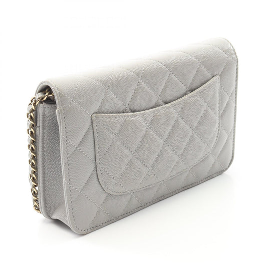 Chanel Matelasse Shoulder Bag Grey Leather