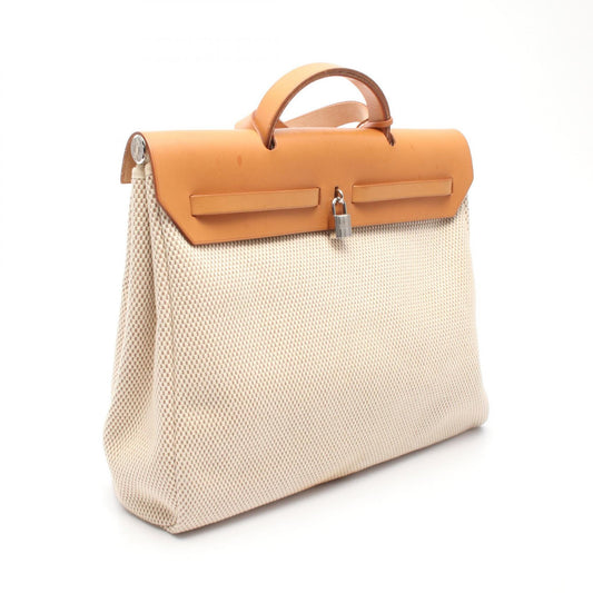 Hermes Canvas Handbag MM Beige/Brown