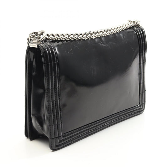Chanel Boy Patent Leather Shoulder Bag Black