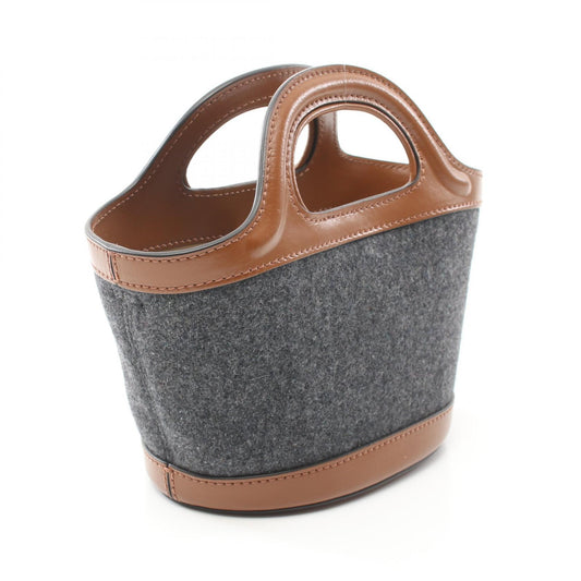 Marni Wool Leather Handbag Gray White Brown