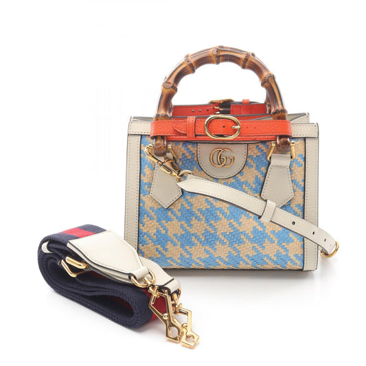Gucci Diana Mini Bamboo Leather Raffia Tote