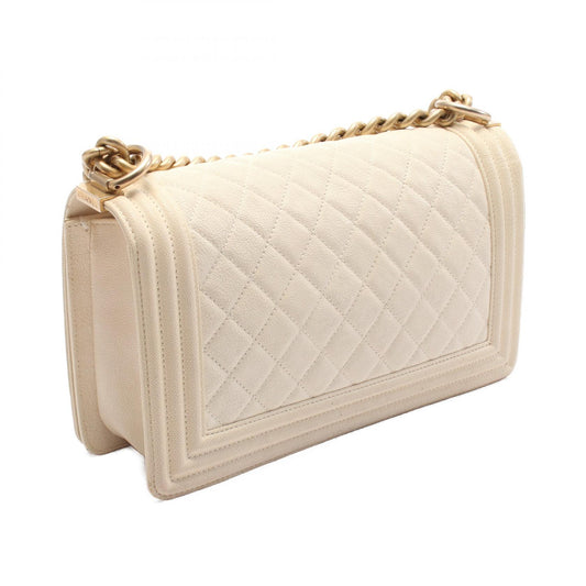 Chanel Boy Shoulder Bag Caviar Skin White