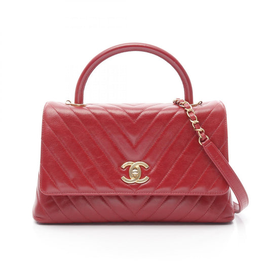 Chanel Coco Handle Flap Bag Leather Red