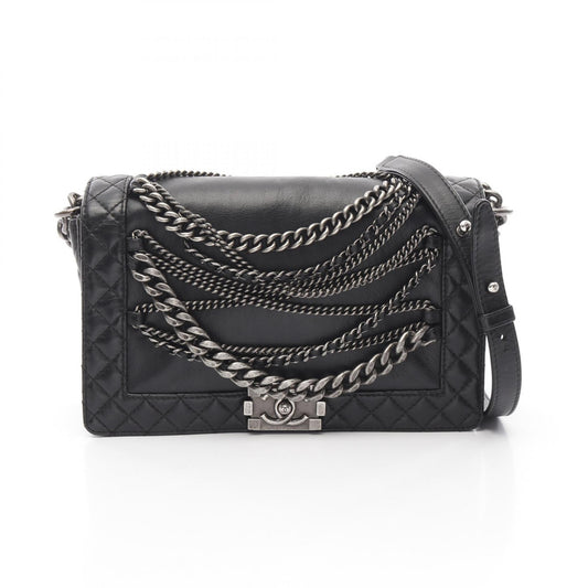 Chanel Boy Leather Shoulder Bag Black