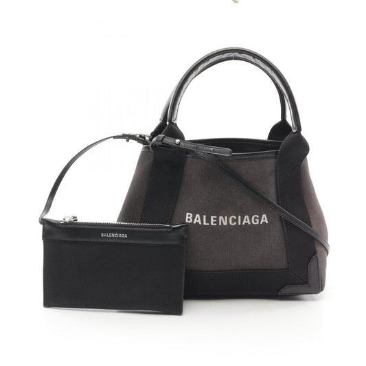 Balenciaga Navy Cabas XS Canvas Leather Handbag