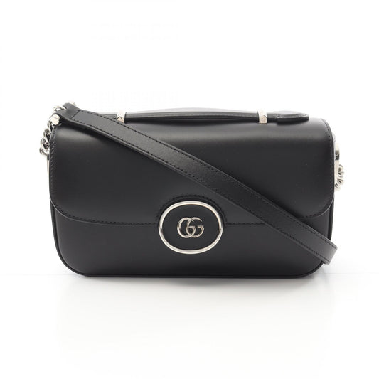 Gucci Leather Double G Shoulder Bag Black