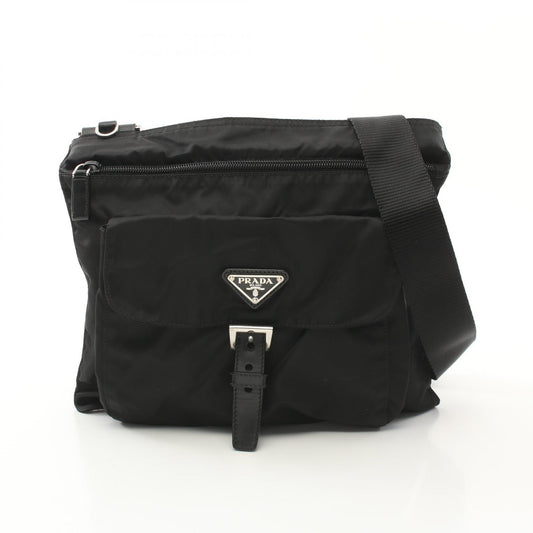 Prada Nylon Leather Shoulder Bag Black