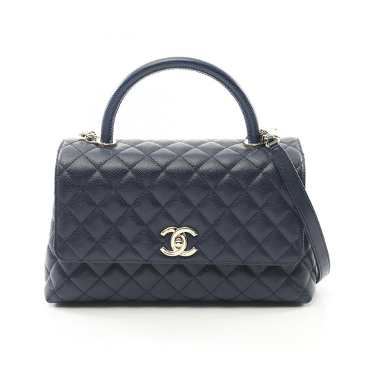 Chanel Caviar Skin Coco Handle Flap Bag Navy
