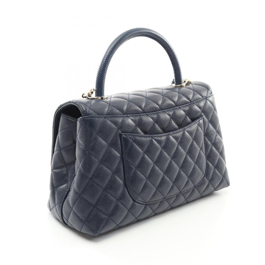 Chanel Caviar Skin Coco Handle Flap Bag Navy