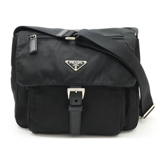 Prada Triangle Logo Nylon Leather Shoulder Bag