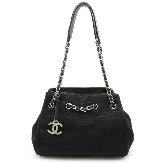 Chanel Chevron Canvas Leather Tote Bag
