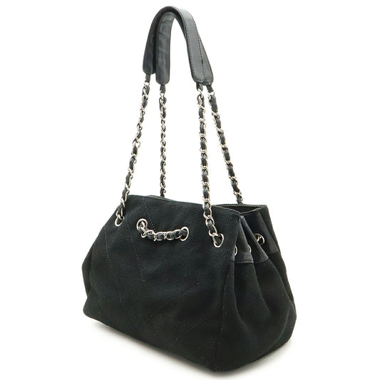 Chanel Chevron Canvas Leather Tote Bag