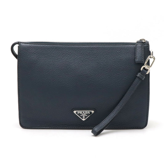 Prada Leather Triangle Logo Clutch Bag