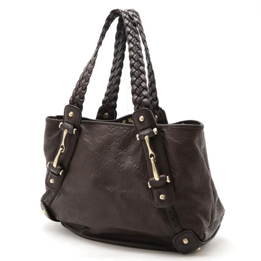 Gucci Leather Horsebit Shoulder Bag Dark Brown