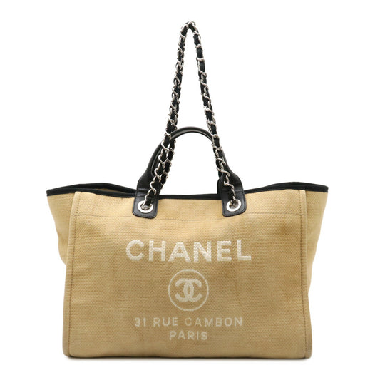Chanel Deauville Tote GM Canvas Leather Bag