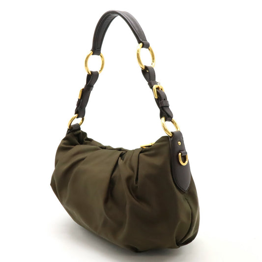 Prada Nylon Leather Triangle Logo Shoulder Bag