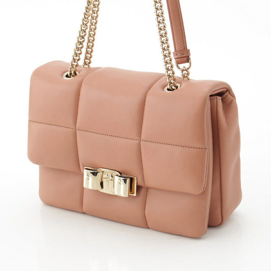 Salvatore Ferragamo Lambskin Vara Ribbon Quilted Chain Shoulder Bag