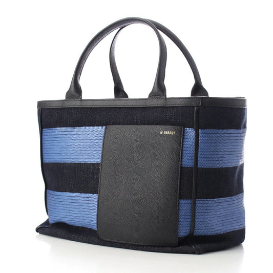 Valextra Canvas Denim Leather Tote Bag