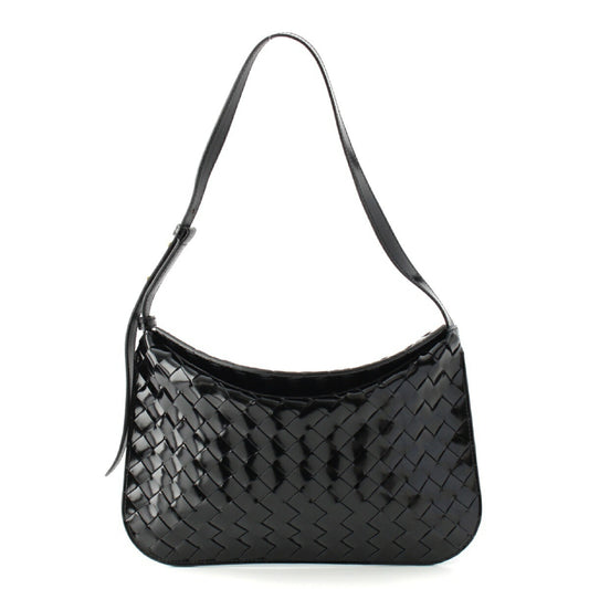 Bottega Veneta Shiny Calf Intrecciato Hobo Crossbody Bag Black