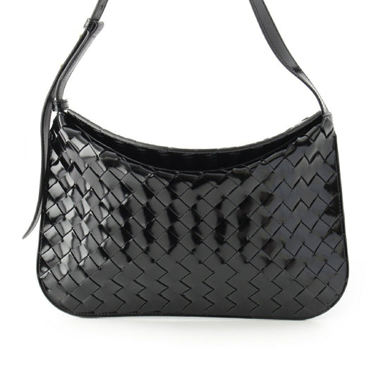 Bottega Veneta Shiny Calf Intrecciato Hobo Crossbody Bag Black