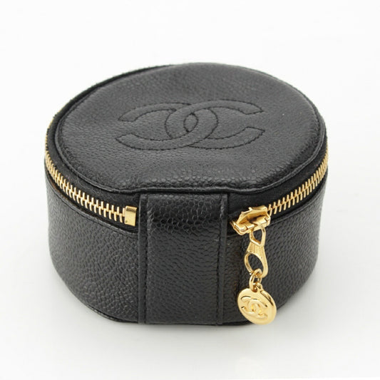 Chanel Caviar Skin Vintage Coco Mark Round Pouch
