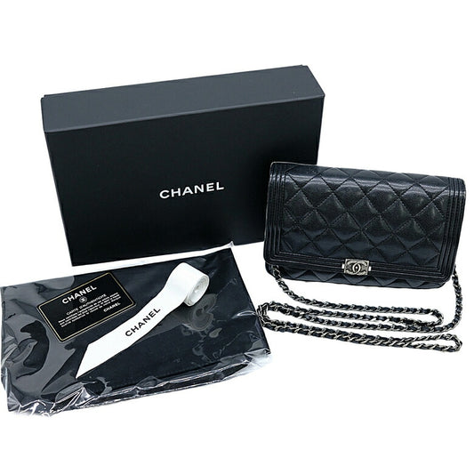 Chanel Matelasse Chain Shoulder Bag Wallet Black
