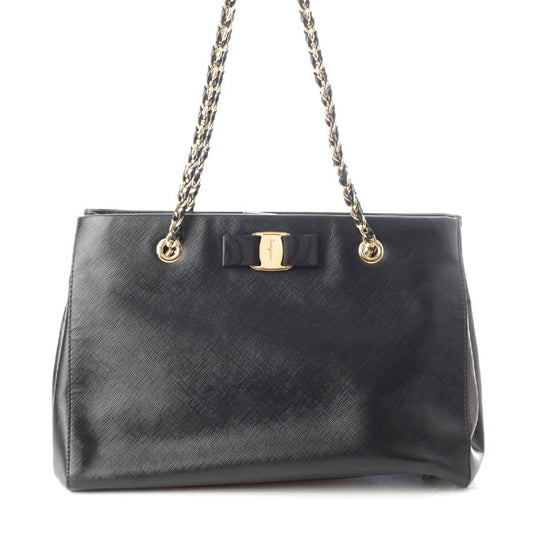 Salvatore Ferragamo PVC Leather Vara Ribbon Chain Shoulder Tote Bag