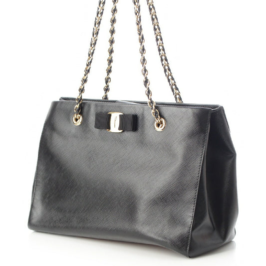 Salvatore Ferragamo PVC Leather Vara Ribbon Chain Shoulder Tote Bag