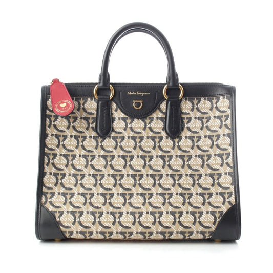 Salvatore Ferragamo Leather Canvas Gancini 2way Shoulder Handbag