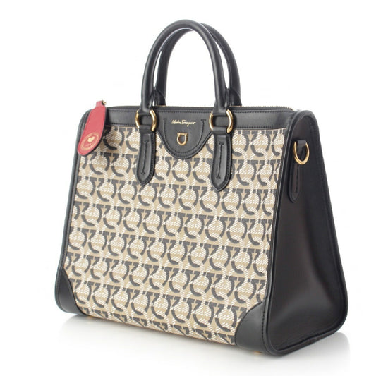 Salvatore Ferragamo Leather Canvas Gancini 2way Shoulder Handbag